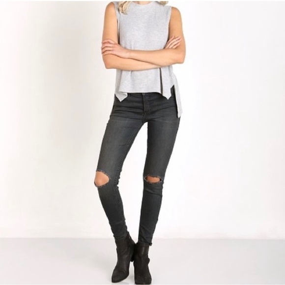 Free People Skinny Jeans Patsy Hazy Blue Gray Distressed - Picture 1 of 9